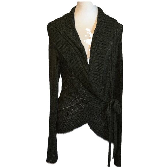 BCBG MAX AZRIA Sz Large Deep V-Neck TRUE WRAP Cardigan, Women’s Pine Green - Picture 7 of 8